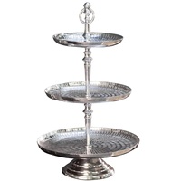 A.H. Support à gâteau décoratif fait main, design haut de gamme, grand, argenté brillant, en métal, 3 étages, couleur personnalisée, en stock, pour la maison et les fêtes