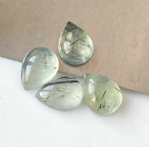 Piedras Preciosas Naturales de Prehnita Verde al por Mayor, Cabujones en Forma de Pera de 3x5mm-20x30mm con Reverso Plano, Piedras Sueltas con Juego de Color para Fabricación de Joyas - Product Image 4