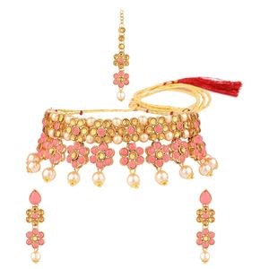Indian Jewelry Choker Kundan Crystal Floral Necklace <b>Earrings</b> Maang Tikka Head Chain Bollywood Wedding <b>Bridal</b> Set - Product Image 1