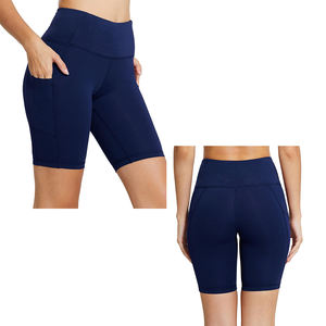 Short de Yoga taille haute pour femme Poches latérales Contrôle du ventre Taille élastique Short de course d'entraînement de gymnastique Motif solide Séchage rapide - Product Image 4