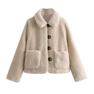 Chaqueta de lana de Sherpa de peluche de otoño para mujer, cierre de cremallera grueso y acogedor, bolsillos largos teñidos, ropa de abrigo cálida - Product Image 2