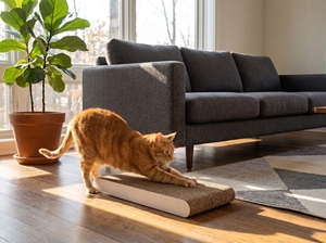 Grand grattoir pour chat en carton plat double face avec herbe à chat - Product Image 5