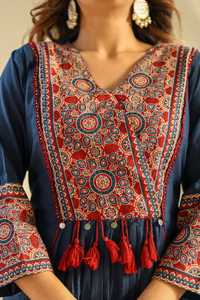 Indien ethnique coton long Kurti pantalon Dupatta costume femmes mariage Festival Pooja travail manuel traditionnel Festival robe Diwali robe - Product Image 4