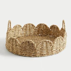 Bandeja para servir de algas marinas con borde festoneado tejido a mano de granja rústica con asas para mesa de centro decoración del hogar hecha en Vietnam - Product Image 1