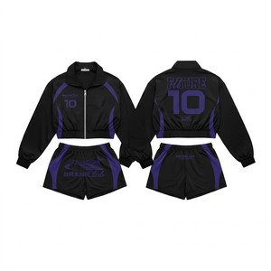 Women 220 GSM Polyester Windbreaker Short Set Pink <b>White</b> Panel Design Puff Print Custom Logo Breathable Windbreaker Shorts Set - Product Image 6