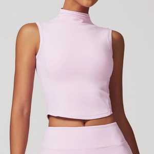 Tops cortos acanalados de algodón personalizados para niñas, Top CORTO BÁSICO informal sin mangas con cuello redondo para gimnasio para mujer - Product Image 6