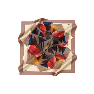 Beige Designer Silk Twill <b>Scarf</b> with Geometric Logo Pattern - Product Image 1