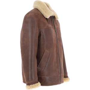 Men's Sheepskin Shearling Leather Jacket Casual Flight <b>Coat</b> with Zippered Closure Genuine Leather Fur Bomber Jacket - Product Image 6