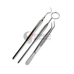 Kit de Diagnóstico Dental de 3 Instrumentos, Herramientas de Examen de Acero Inoxidable para la Detección de Caries y la Evaluación de las Encías - Product Image 1