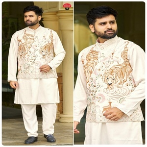 Designer Malai Satin Avec Lourde Broderie Kurta Pyjama Avec Koti Fabricant Et Fournisseur De L'Inde Au Taux Le Plus Bas - Product Image 1