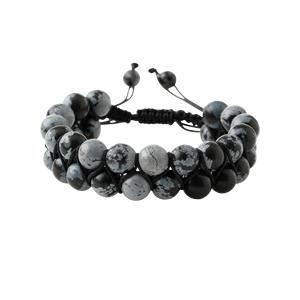 Snowy <b>Obsidian</b> 8mm Double Row Macrame Natural Stone <b>Bracelet</b> - Product Image 1