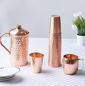 Best Selling Handmade Half Hammered <b>Copper</b> Water <b>Bottle</b> with <b>Copper</b> Glass for <b>Drinking</b> Purposes Available at Best Prices - Product Image 4