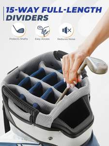 Sac de golf léger en PU avec 15 compartiments, séparateurs pleine longueur, compartiment dédié pour putter et housse de pluie - Noir - Product Image 5