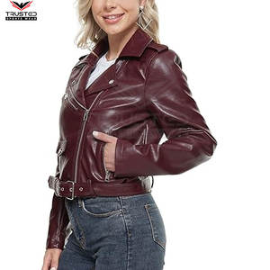 Chaqueta de Cuero Genuino de Piel de Oveja para Mujer, Elegante y de Alta Calidad, Corte Ajustado, Impermeable, Ecológica, Teñida en Color Liso, para Invierno - Product Image 4