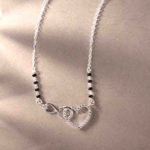 NOVAMART Fine Vintage Heart-Shaped Silver Mangalsutra with Bezel Setting Gift for <b>Wives</b> in White Gold Rose Diamond Jade Zircon M - Product Image 2