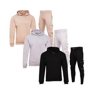 Brand New Men's Sporty Lightweight Plaid/Solid Tracksuit <b>Hoodie</b> & Utility Joggers Cargo Zip Pants Activewear - Product Image 6