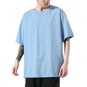 Camiseta de manga corta de color puro, cuello redondo sencillo, Algodón puro, novedad de verano, camiseta de media manga - Product Image 1