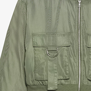 Chaqueta Bomber Unisex Odd Color Caqui con Acabado Satinado, Cierre Frontal con Cremallera, Estilo Casual Urbano, Cuello en V, Esencial para Primavera, Impermeable y Reversible - Product Image 2