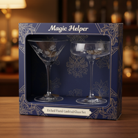 Ensemble de verres à martini et à coupe gravés de motifs floraux, boîte cadeau pour bar, restaurant, vente en gros