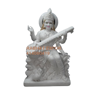 Elegante estatua de deidad hindú Saraswati hecha a mano para exhibición interior o templos de jardín tradicionales decoración del hogar para arquitectos - Product Image 1