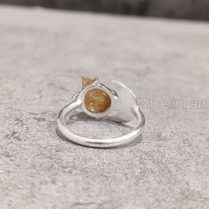 Joyería de piedra cruda, anillo para mujer, piedra preciosa de citrino ajustable Natural, piedra natal de noviembre, luna creciente, anillo de Plata de Ley 925 - Product Image 5