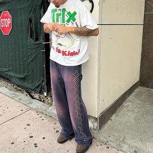 Pantalon de survêtement évasé de haute qualité unisexe pantalon de survêtement vintage en éponge française lavé à l'acide survêtement à pile délavée par le soleil pour hommes - Product Image 3