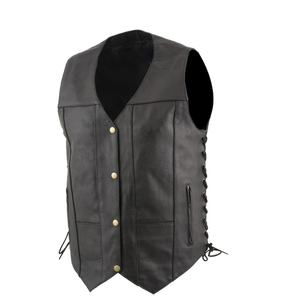 Chaleco de cuero de motocicleta para hombres con bolsillo oculto, cordones ajustables, Chaleco de cuero para motociclistas - Product Image 2