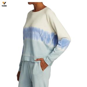 Venta al por mayor Tie Dye tela mujer algodón pulóver sudadera cuello redondo personalizado mujer manga larga marca sudadera - Product Image 4