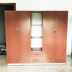 4-Door Faux Wood Plastic <b>Wardrobe</b> with 3 Shelves <b>Portable</b> 205cm X 185cm X 47cm for Adult & Children's Clothing Organization - Product Image 1