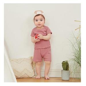 Nouvelle collection élégante couleur unie à manches courtes bébé 2 pièces ensemble 100% coton meilleur du Bangladesh prix usine - Product Image 2
