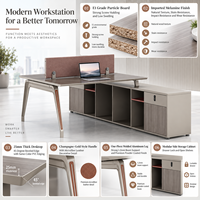 Poste de travail de bureau moderne de luxe gris kaki pour 2 personnes avec plateau en bois pour espace de travail des employés