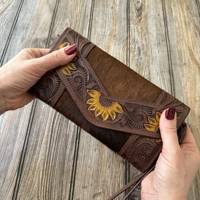 Dompet Kulit Sapi Asli Ukiran Tangan Laris Manis, Dilengkapi Kancing Tekan, Dapat Digunakan Sebagai Casing Ponsel, Cocok Untuk Wanita, Untuk Sehari-hari Dan Belanja
