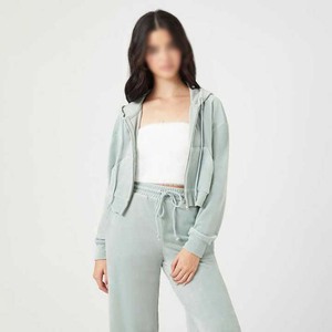 Conjunto Deportivo de Dos Piezas para Mujer, Sudadera con Capucha Corta y Cordón Ajustable en el Dobladillo, Estilo Informal - Product Image 1