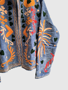 Hand Embroidered Geometric Pattern Mandarin Collar Jacket Full Sleeve Adult Autumn Wear <b>Velvet</b> Style Blouson Design - Product Image 5