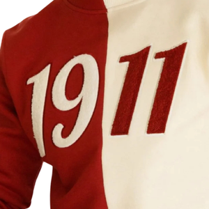 Sudadera de media y media chenilla Granate y Neutral Panel dividido Cuello redondo KAP Greek Fraternity Apparel Heavy Fleece Cotton - Product Image 2