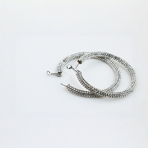 Pendientes de Aro Grandes con Pedrería Completa, Bañados en Plata, de Cristal, Joyería de Moda para Mujer al por Mayor - Product Image 2