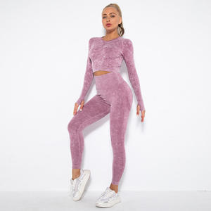 Best Quality Women's Gym Wear Seamless Long Sleeve Sports Top Scrunch Butt <b>Leggings</b> Breathable Sustainable With Solid <b>Pattern</b> - Product Image 3