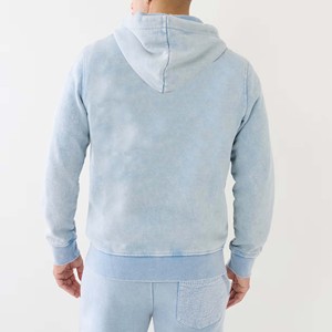 เสื้อฮู้ดดี้ผู้ชาย OEM สำหรับฤดูหนาว ผ้าเดนิมแบบต่อผ้า ซิปหน้า ปักโลโก้ตามสั่ง พิมพ์ลาย 100% ผ้าฝ้าย คุณภาพสูง ระบายอากาศได้ดี - Product Image 3