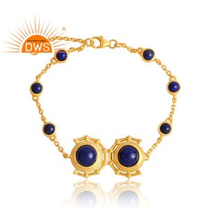 Nuevo diseño de tendencia 925 plata esterlina 18K chapado en oro Natural lapislázuli pulsera de piedras preciosas Demi joyería fina para mujer regalo para ella - Product Image 3