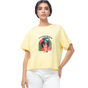 À la mode recadrée Style 100% coton femmes T-Shirts mode couleur unie à manches courtes plaine t-shirt été O cou blanc t-shirts - Product Image 1