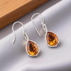 Boucles d'oreilles en citrine, pierre précieuse, argent sterling 925, bijoux faits à la main, cadeau de naissance de novembre pour femmes et filles - Product Image 2