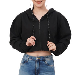 Sudadera Corta con Capucha para Mujer, Estilo Único, Fabricante OEM, Sudadera Corta con Cremallera para Mujer Adulta - Product Image 1