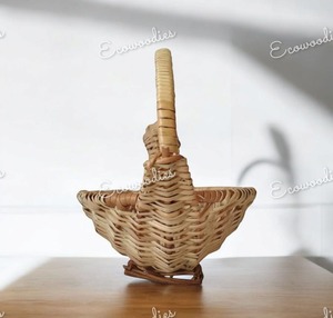 Panier en forme de canard en rotin tissé à la main écologique panier de rangement pour enfants en rotin naturel fait à la main pour jouets avec poignée - Product Image 3