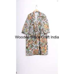 Robe kimono courte en coton pur, belle, faite à la main, matelassée, broderie florale d'hiver, multicolore, vêtements décontractés pour femmes - Product Image 1