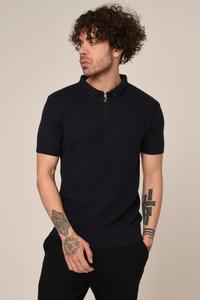 Polo classique d'été décontracté de luxe pour hommes 100% coton tricoté T-Shirt marine quart de fermeture éclair au crochet solide à manches courtes - Product Image 5