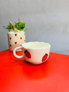 Cute Ceramic Soup Cup with Handle Wavy Edge Aesthetic <b>Mug</b> with Strawberry Design <b>Coffee</b> Tea <b>Mug</b> for Women Girls Gifts - Product Image 2