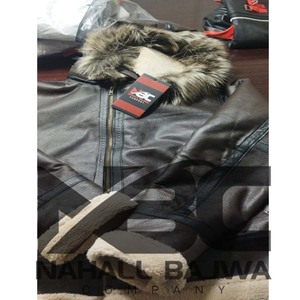 Leather <b>Jacket</b> Men's Genuine Bomber Sheep Skin Black&<b>grey</b> Fur Men <b>Jacket</b> Genuine Leather and Customized Shell for Winter 2023. - Product Image 4