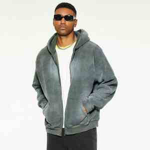 Sudadera con capucha y cremallera de algodón 100% lavado ácido Unisex, ropa de calle de invierno de gran tamaño, logotipo personalizado, bordado 3D, estampado Digital teñido liso - Product Image 1