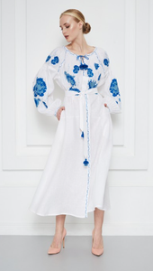 Vestido largo de algodón con manga larga y cuello en V para mujer, vestido bordado de estilo ucraniano - Product Image 2