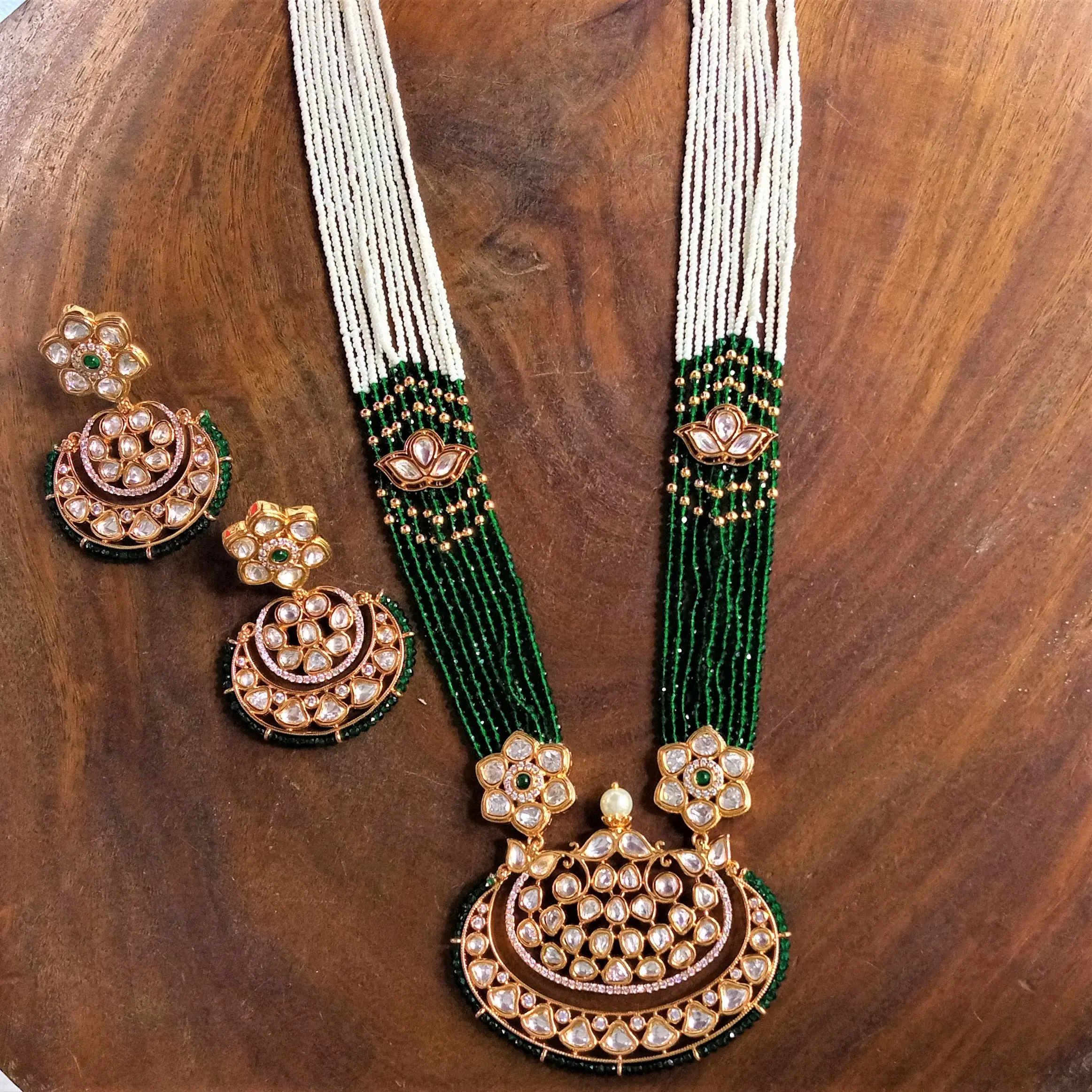 Conjunto de collar largo KUNDAN, collar con cuentas, conjunto de collar de diseñador, joyería, último diseño, venta al por mayor, proveedor indio